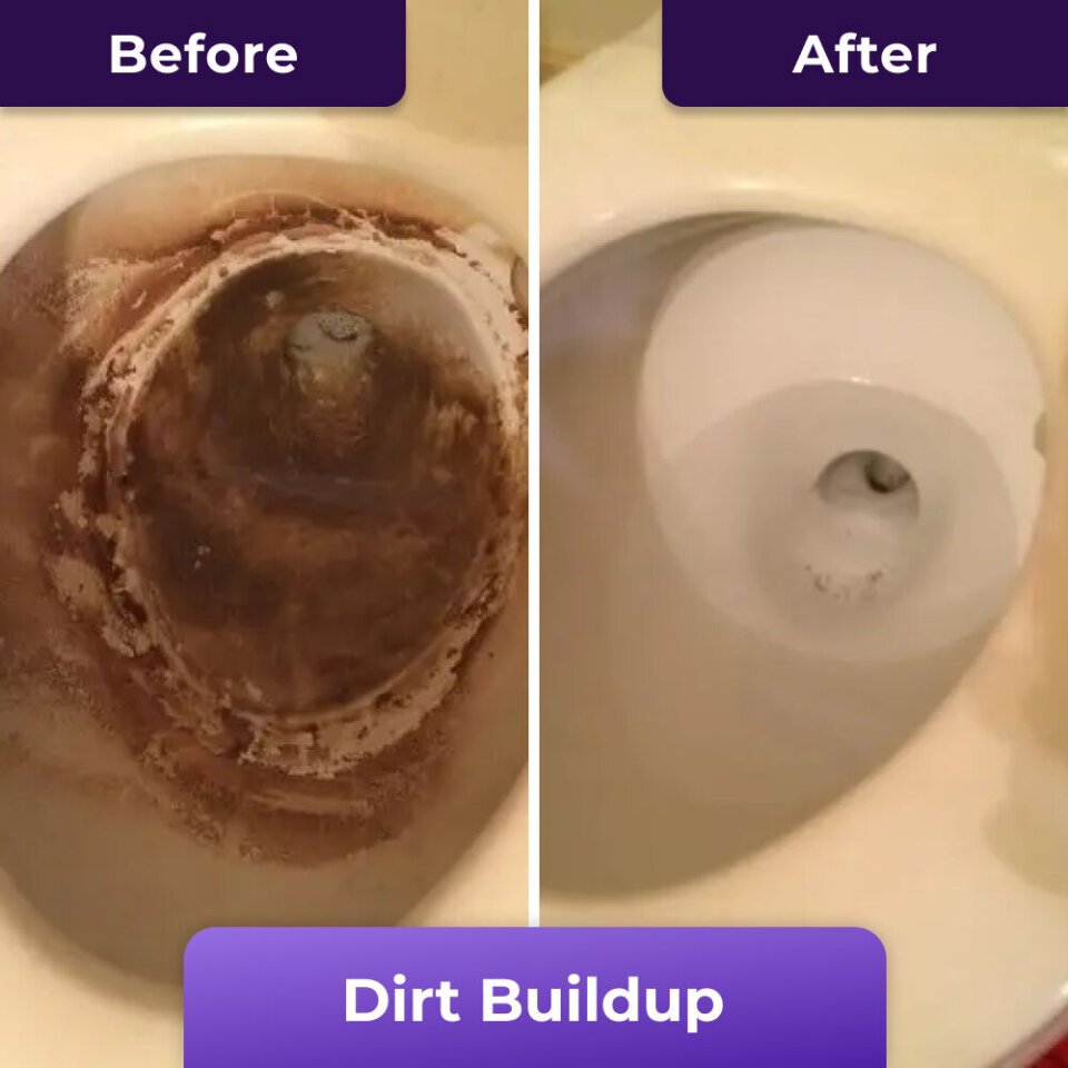 FizzClean before and after clearing dirt buildup under the rim