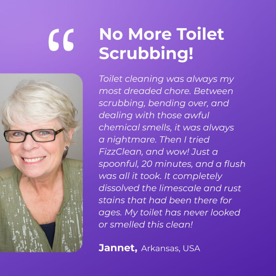 FizzClean customer testimonial — no more toilet scrubbing