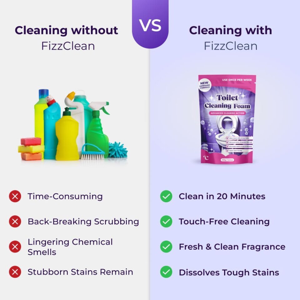 Cleaning without FizzClean versus cleaning with FizzClean comparison